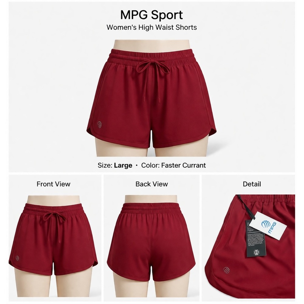 MPG Sport Womens High Waist Shorts‎ Faster Currant Burgundy Drawstring Large NWT